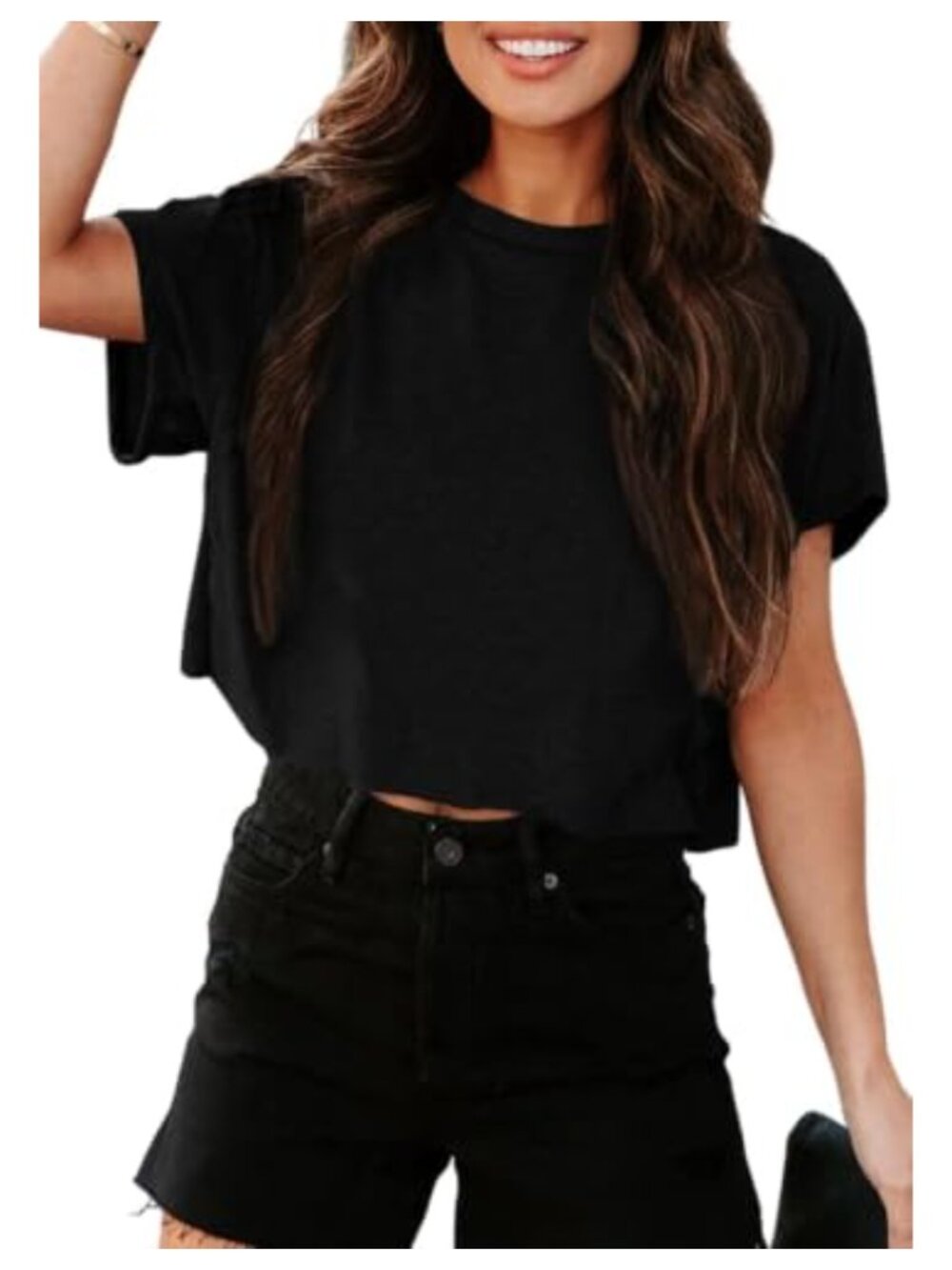 Women's Cropped T Shirt Short Sleeve Crew Neck Loose Fit Basic Tee